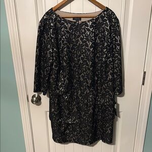 Tahari Elegant Black and Silver Dress 18W